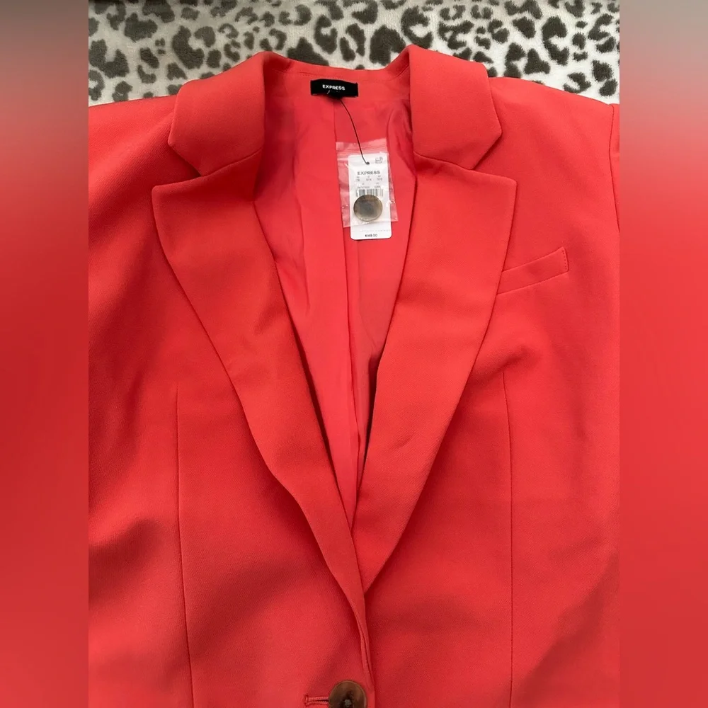 Express Studio Stretch Twill Boyfriend Blazer in Hot Coral Size Small Women’s - Picture 7 of 17